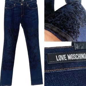 LOVE MOSCHINO VELVET FELT DARK BLUE STRETCH SKINNY JEANS 26